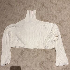 White Distressed Turtleneck Crop Top NWT